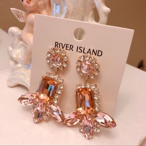 River Island Pink Rhinestone Leaf Earrings